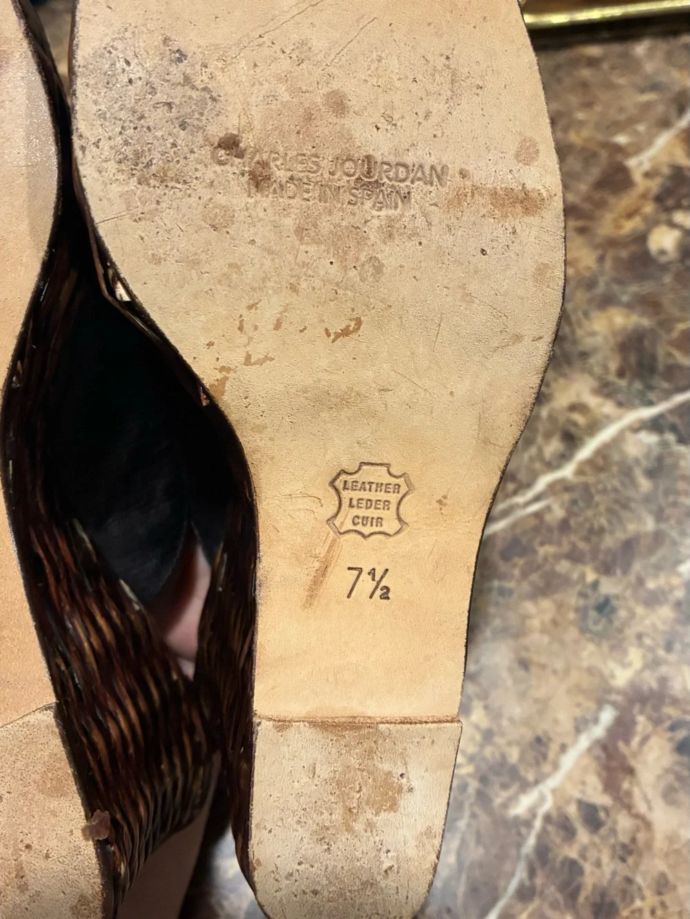 Rare Vintage Charles Jourden Pair Woven Basketweave Wedge Mules Spain- 7.5